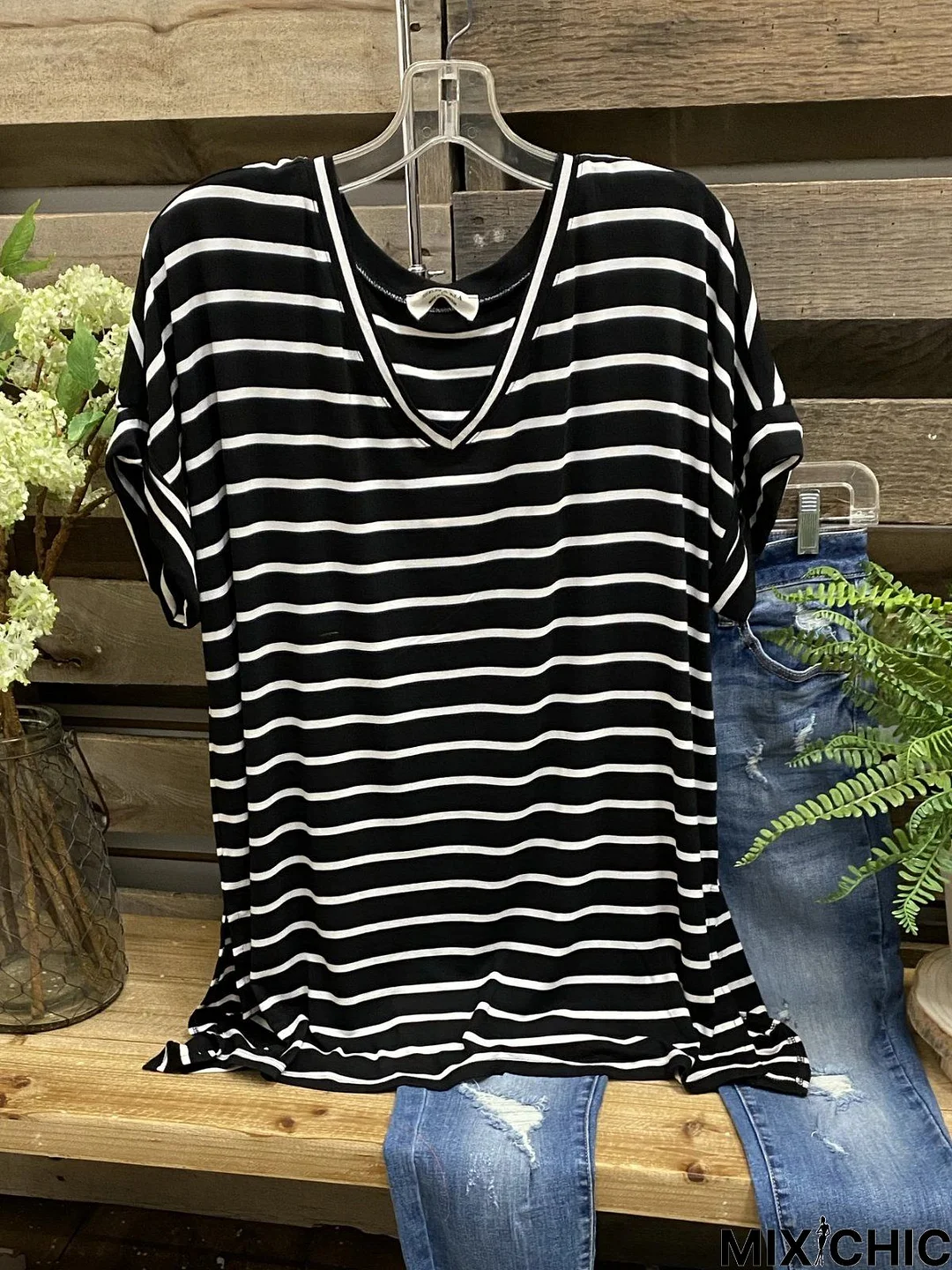 Casual Short Sleeve Striped T-shirt