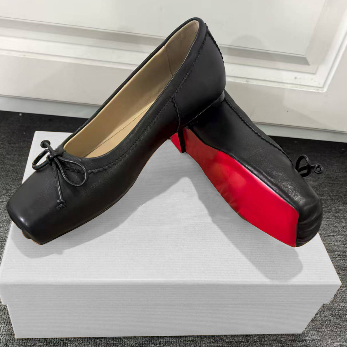Women's Flats Shoes Square Toe Ballet Shoes Red Bottom Daily Shoes-MERUMOTE