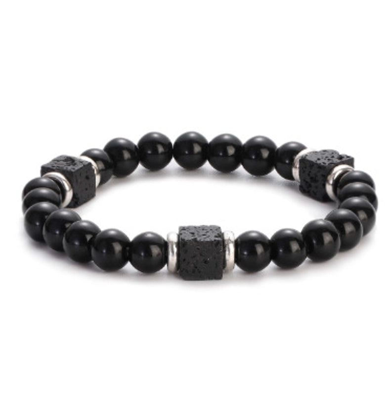New Lava Cube Volcanic Stone Bracelet Men’s Colorful Marble Glass Beads Retro Bracelet
