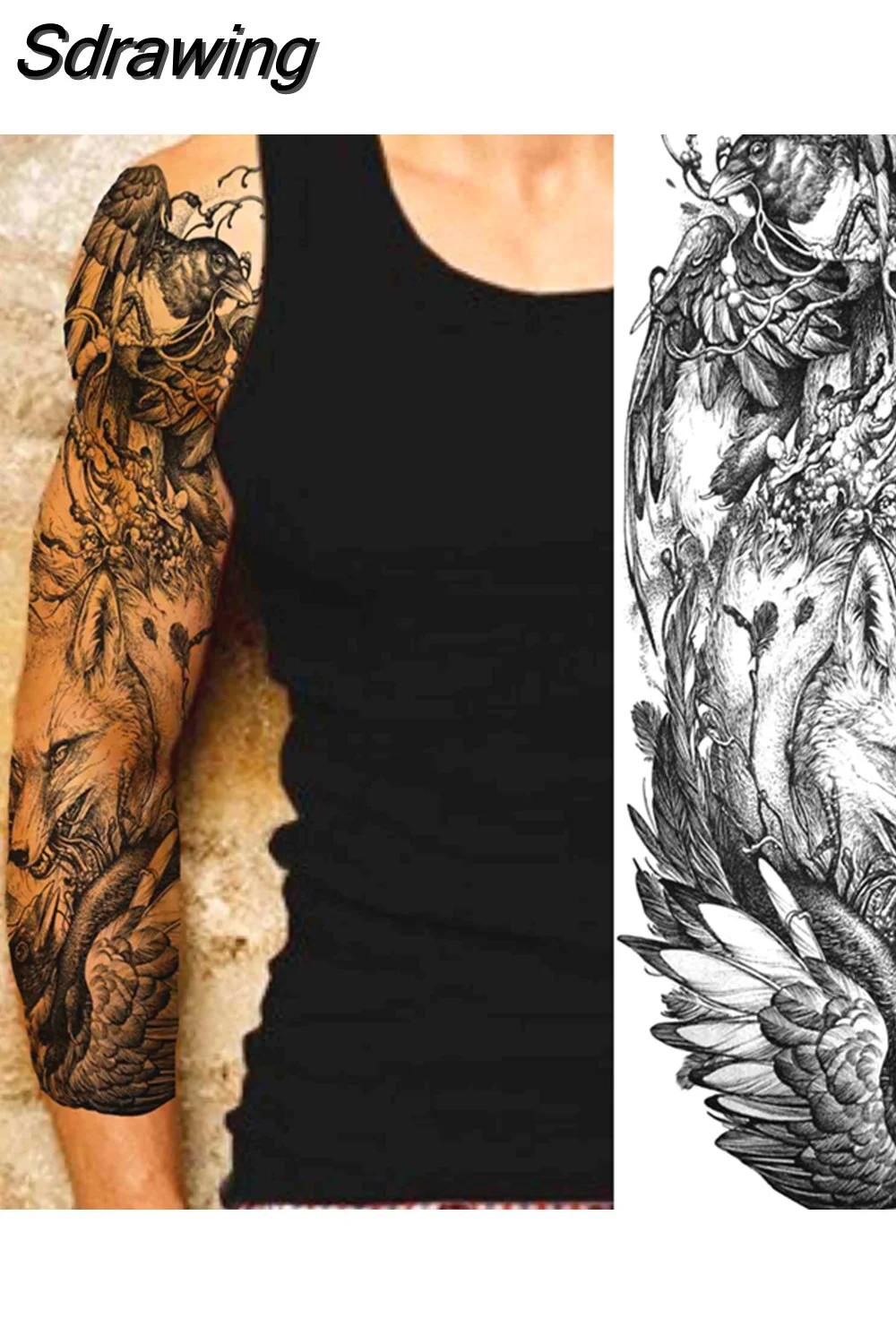 Sdrawing Totem Temporary Tattoo Sleeve For Men Women Adult Fake Flower Shoulder Tatoos Sticker Black Skull Tattoos Big Full Arm 521-0