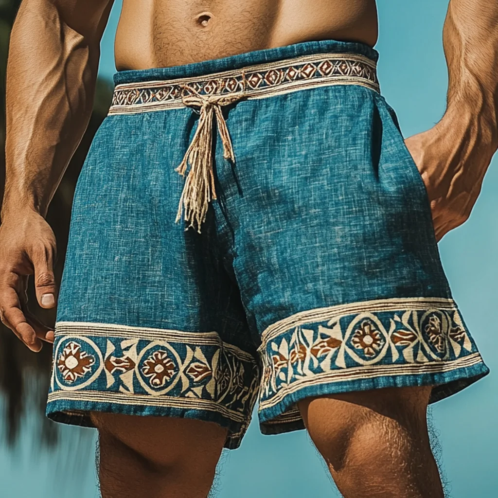 Men's Bohemian Vintage Linen Ethnic Casual Shorts