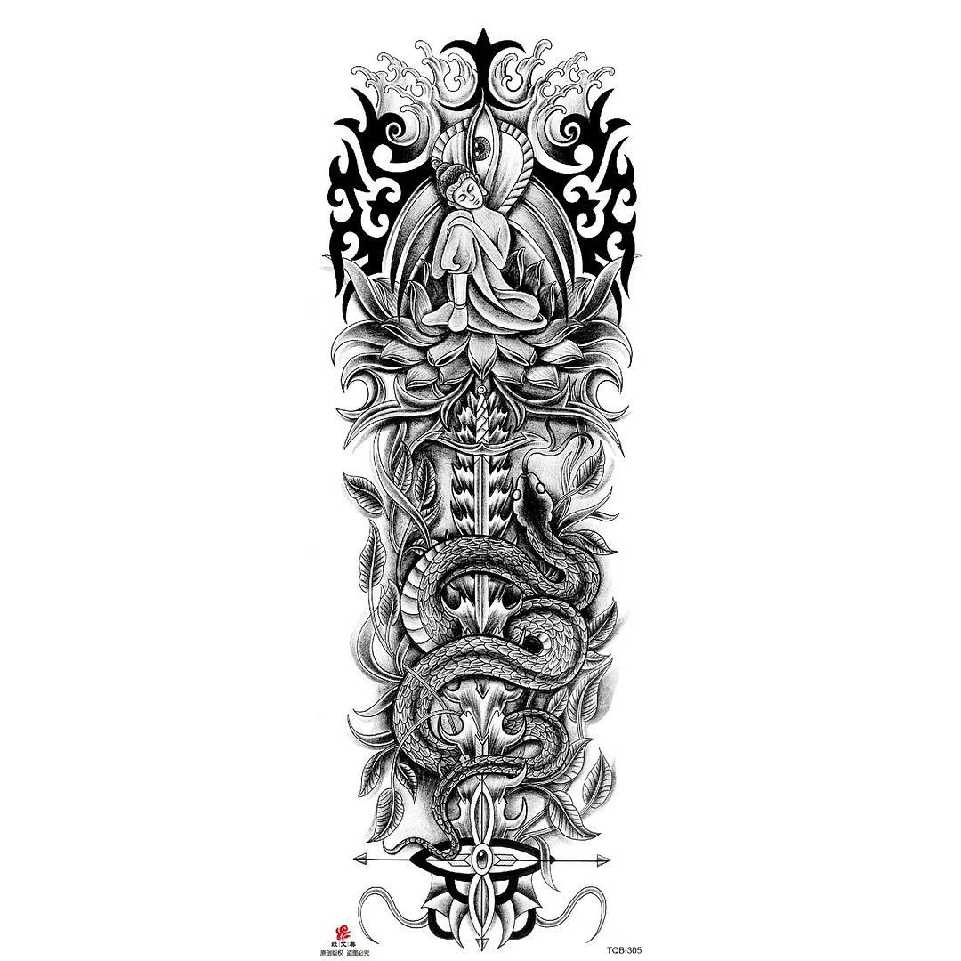 Sdrawing Arm Temporary Tattoo Wolf Lion Fish Horns Geometric Man Body Leg Rose Flower Phoenix Waterproof Sticker Cool Women Tatoo