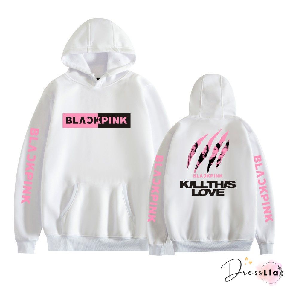 Kpop Blackpink Printed Hoodies Women Casual Personality Hooded Pullover Fashion Outdoor Long Sleeve Sweatshirts