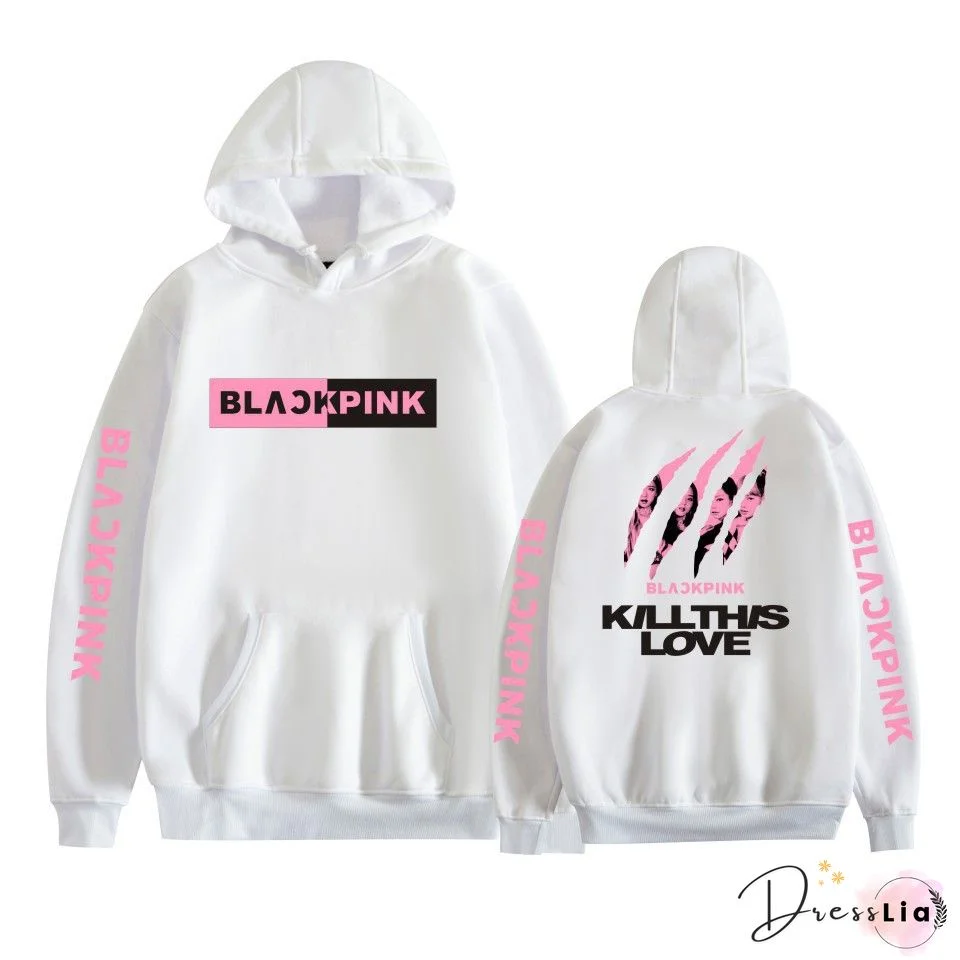 Kpop Blackpink Printed Hoodies Women Casual Personality Hooded Pullover Fashion Outdoor Long Sleeve Sweatshirts
