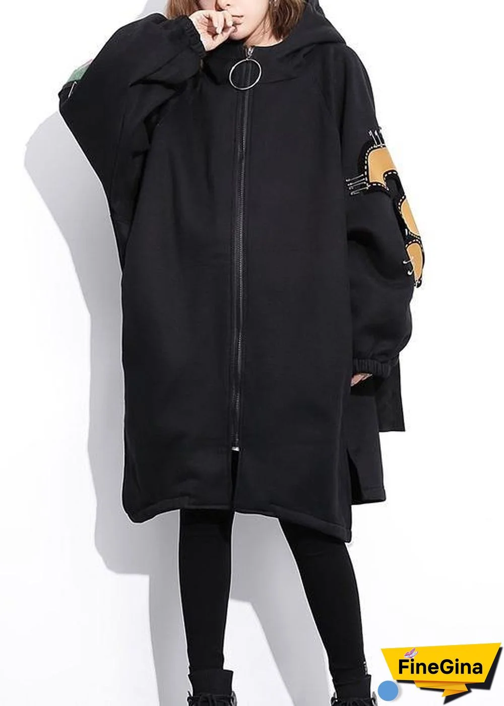 Classy black Fine Coats Women Work Outfits hooded thick Three-dimensional decoration outwears