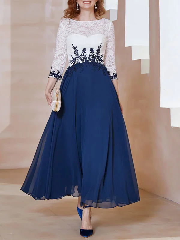 Illusion Neck Lace Chiffon Tea-Length Dress