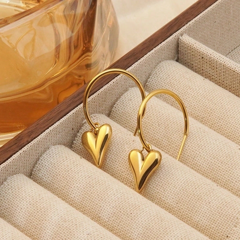 1 Pair Minimalist Classic Style Heart Shape Polishing Plating 304 Stainless Steel 18K Gold Plated Drop Earrings