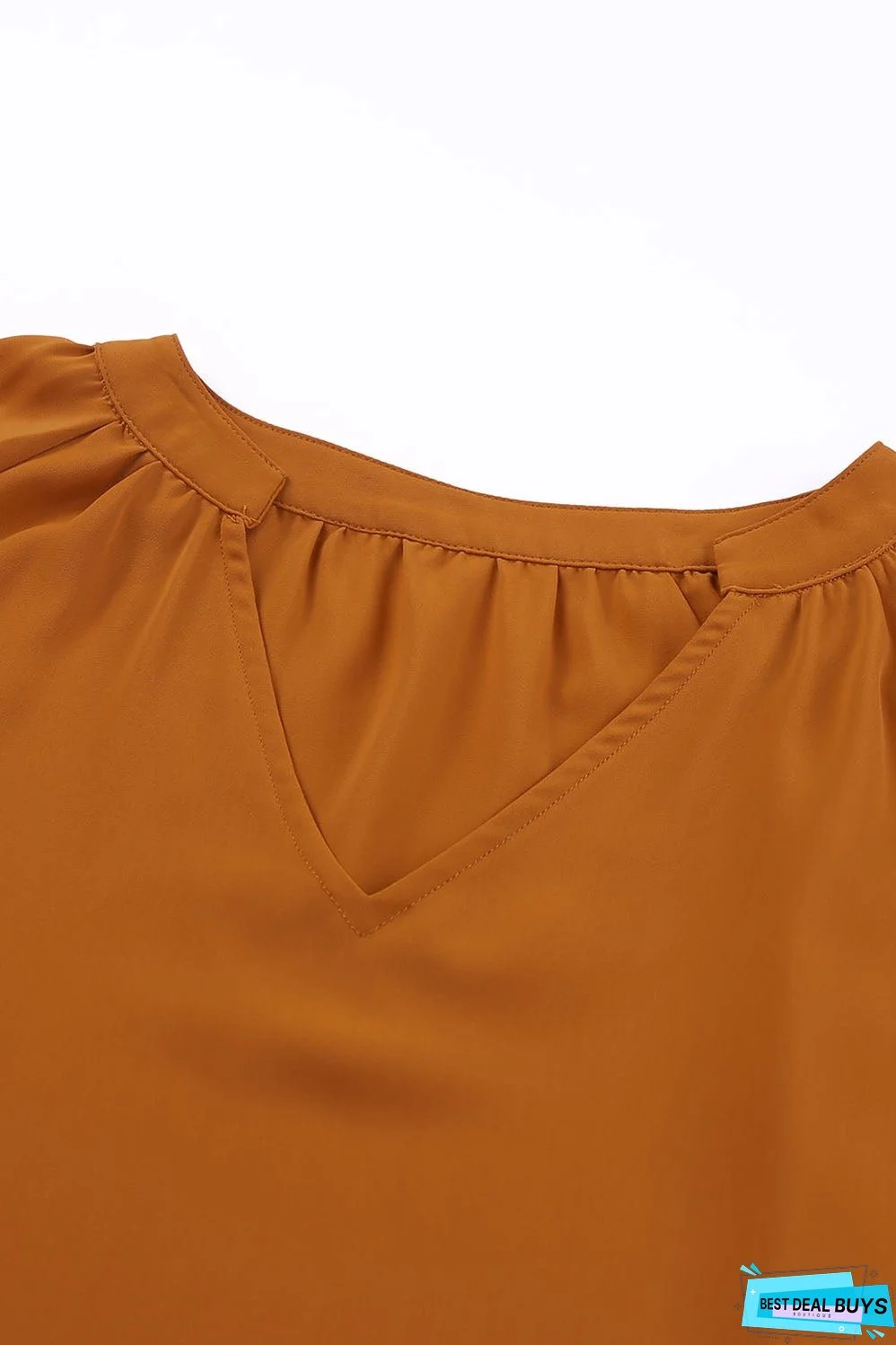 Ruched Notched Balloon Sleeve Blouse