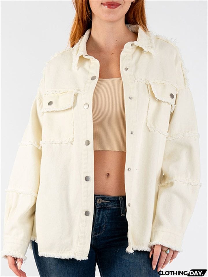Women's Super Cool Peace Raw Edge Lapel Button Denim Coat