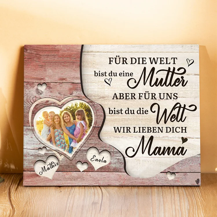 Kettenmachen Mutter Holzbild-Personalisierter Foto & 2 Namen Holzdekoration-Wir lieben dich Mama 