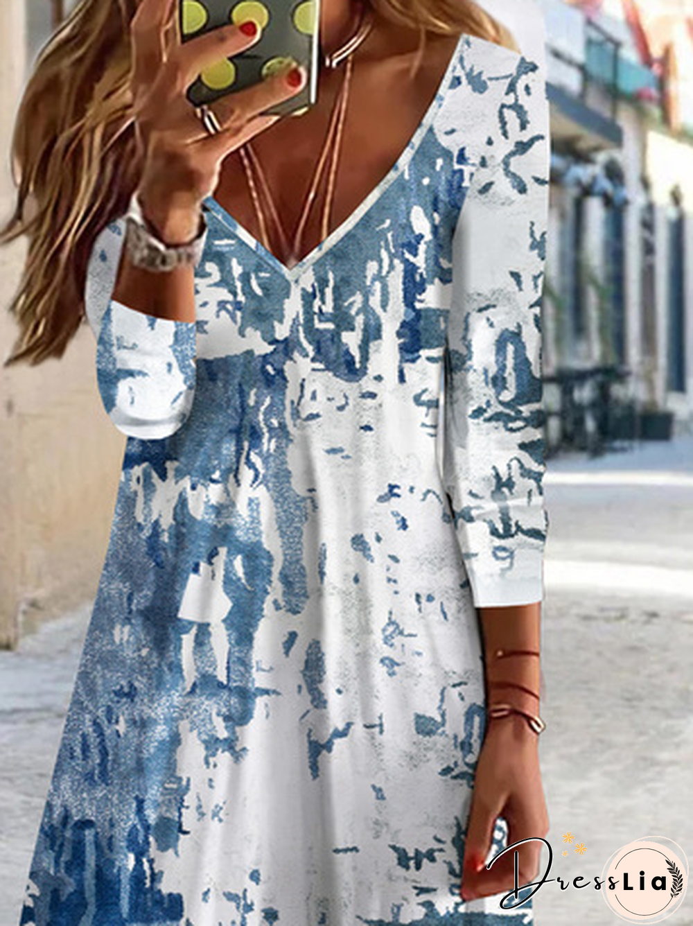 Abstract Printed Casual Loose V Neck Dresses