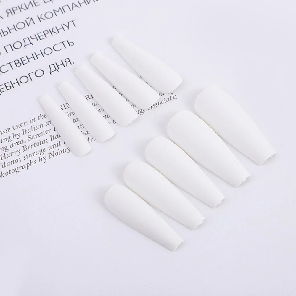 24Pcs Long Coffin Ballerina False Nails Tips Colorful Full Cover Matte Fake Nails With Glue Nail Art Decor Upgraded Version