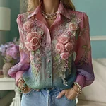 Women's Bohemian Floral Pattern Linen Shirt - Image 2