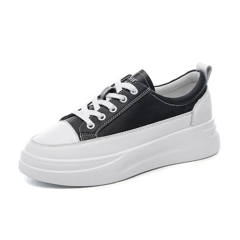 ZHR Genuine Leather Casual Shoes Women Sneakers Light White Sneaker Platform Med Heel Ladies Shoe Comfortable Vulcanized Shoe