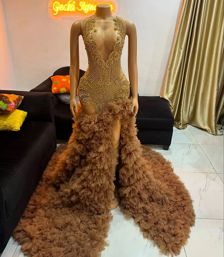 chinese dress ladies Luxury Gold Beaded Mermaid Prom Dresses For Black Girls Purple Plus Si –  SheerGirl main image 1