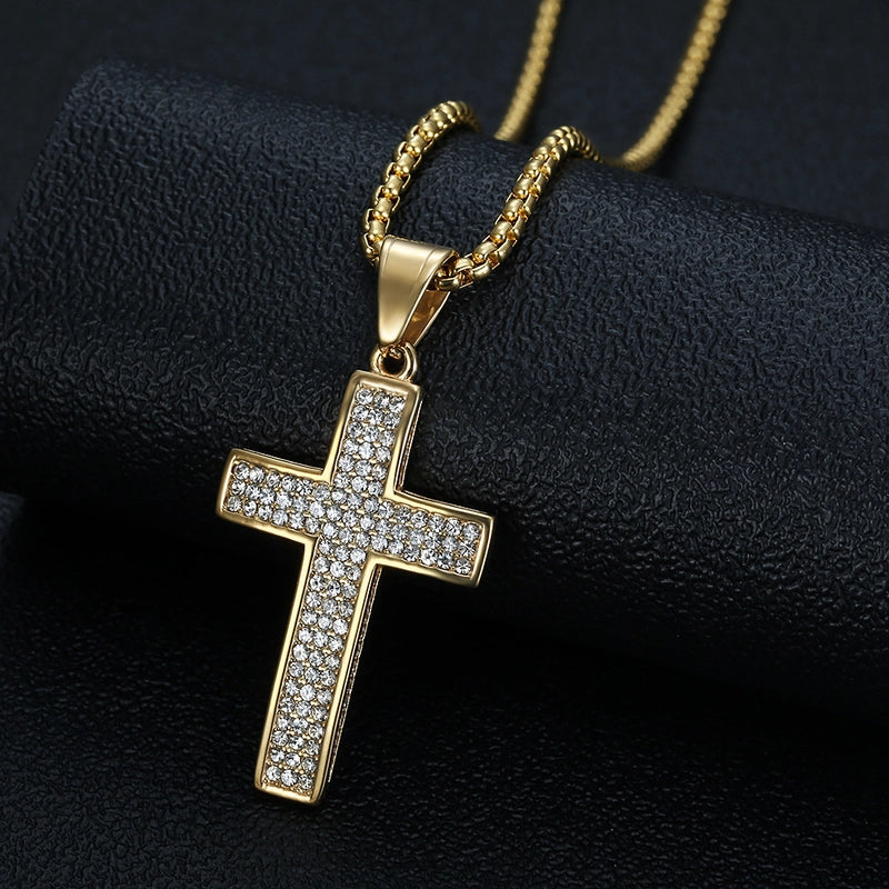 1 Piece 27*54mm Titanium Steel Zircon Cross Pendant Chain Jewelry Accessories