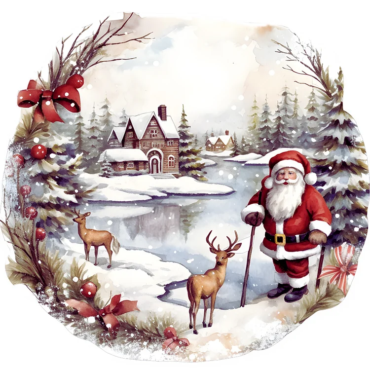 Santa In The Snow 30*30CM (Canvas) Full Round Drill Diamond Painting gbfke