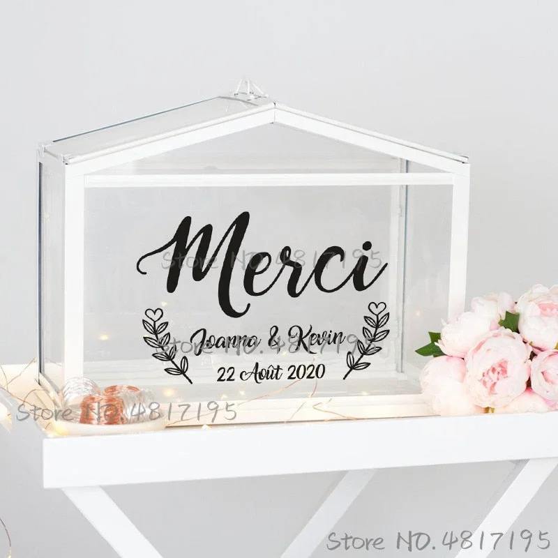 Wedding Cards and Gifts Box Vinyl Sticker Custom Texts Names Decals Wedding Card Sign Custom Stickers For Wedding Boxs Art Decor