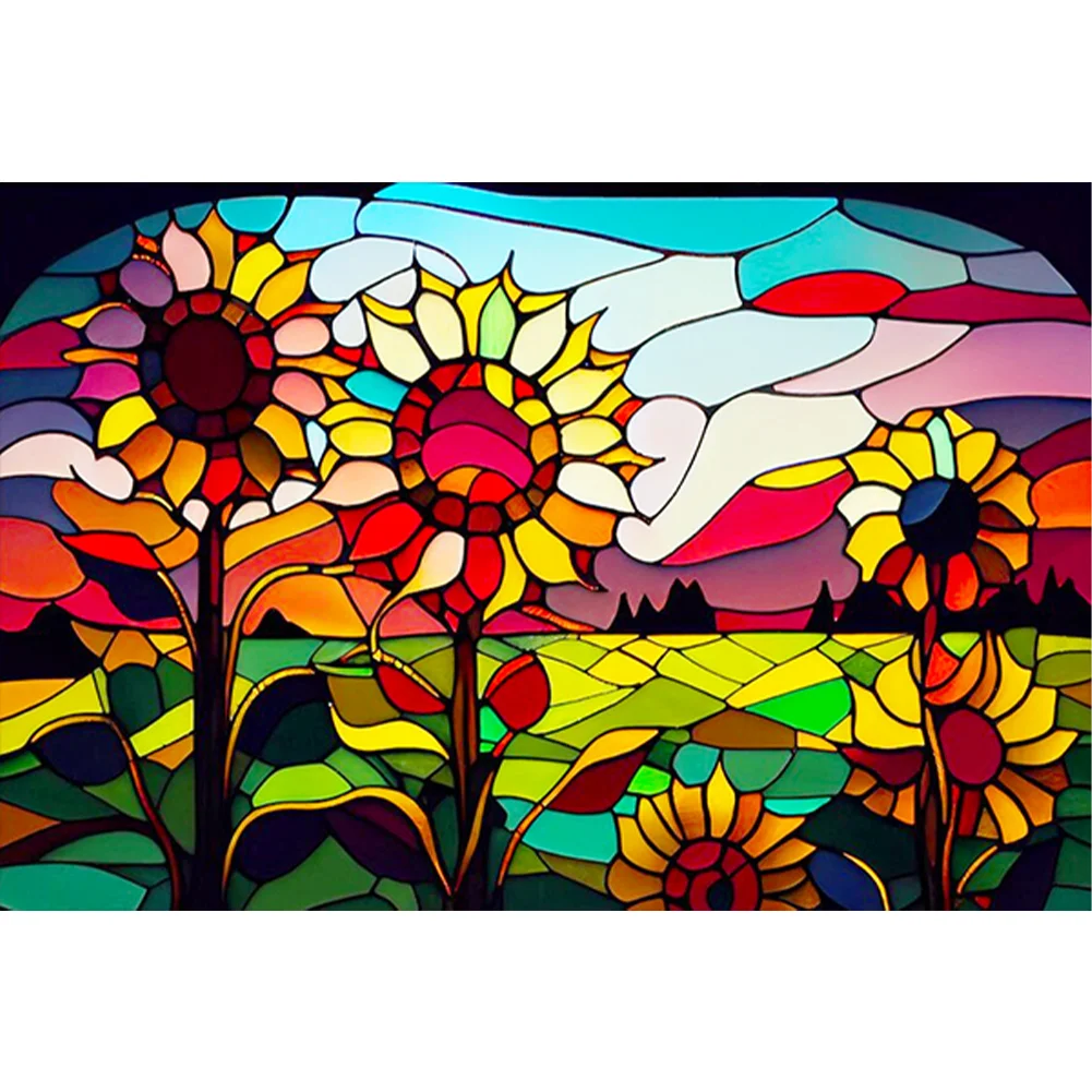 Stained Glass Roadside Flower-Full Round Diamond Painting(60*40CM)