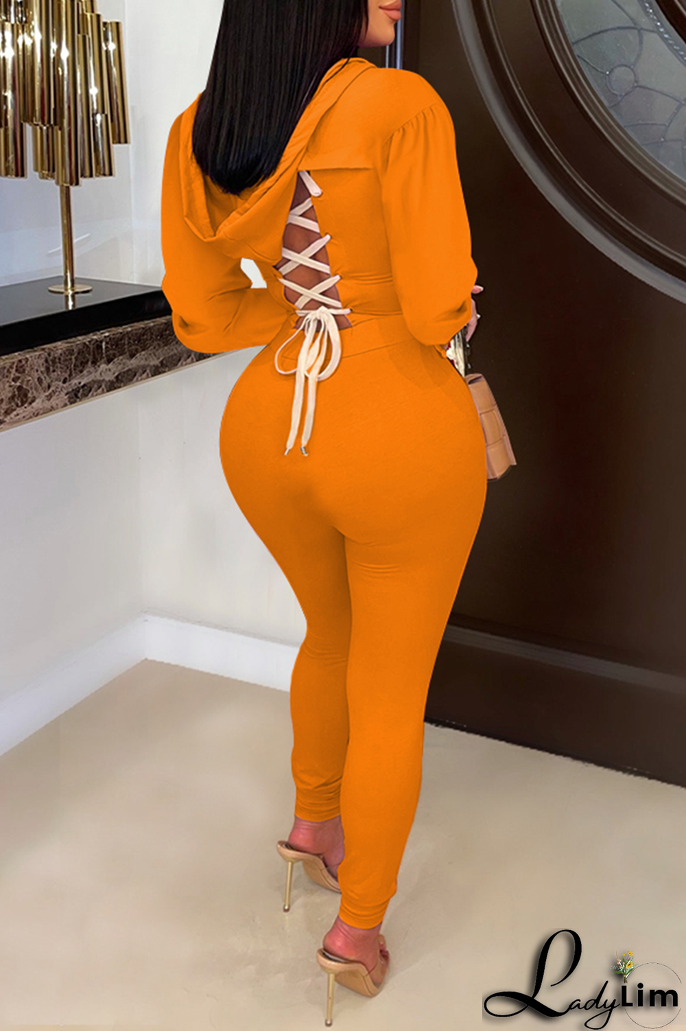 Black Casual Solid Draw String O Neck Long Sleeve Two Pieces