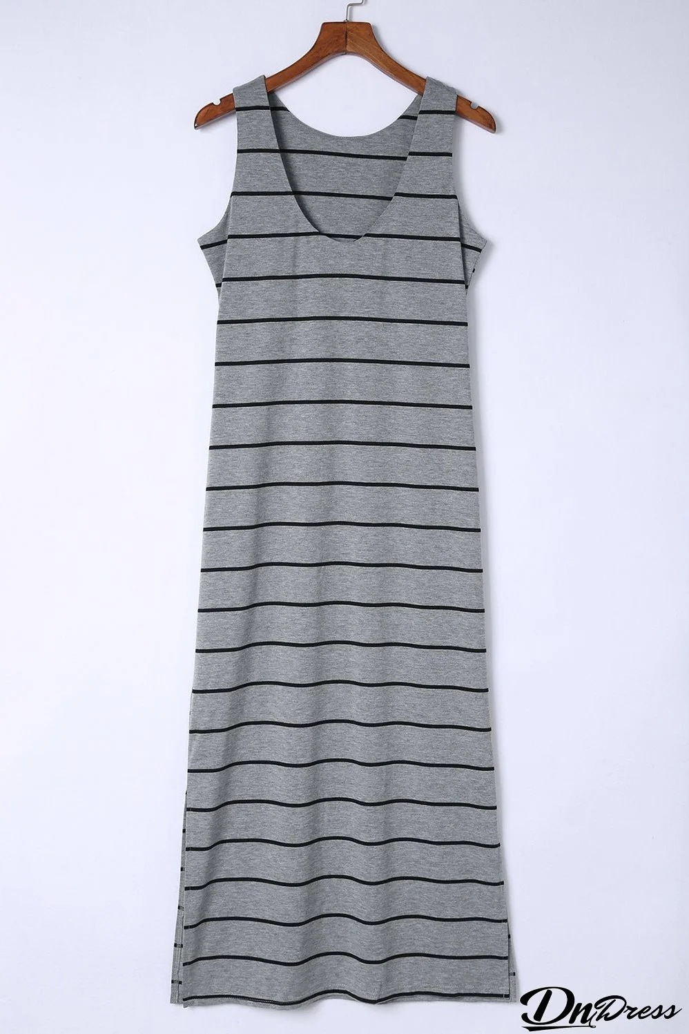 Striped Slit Sleeveless Maxi Dress