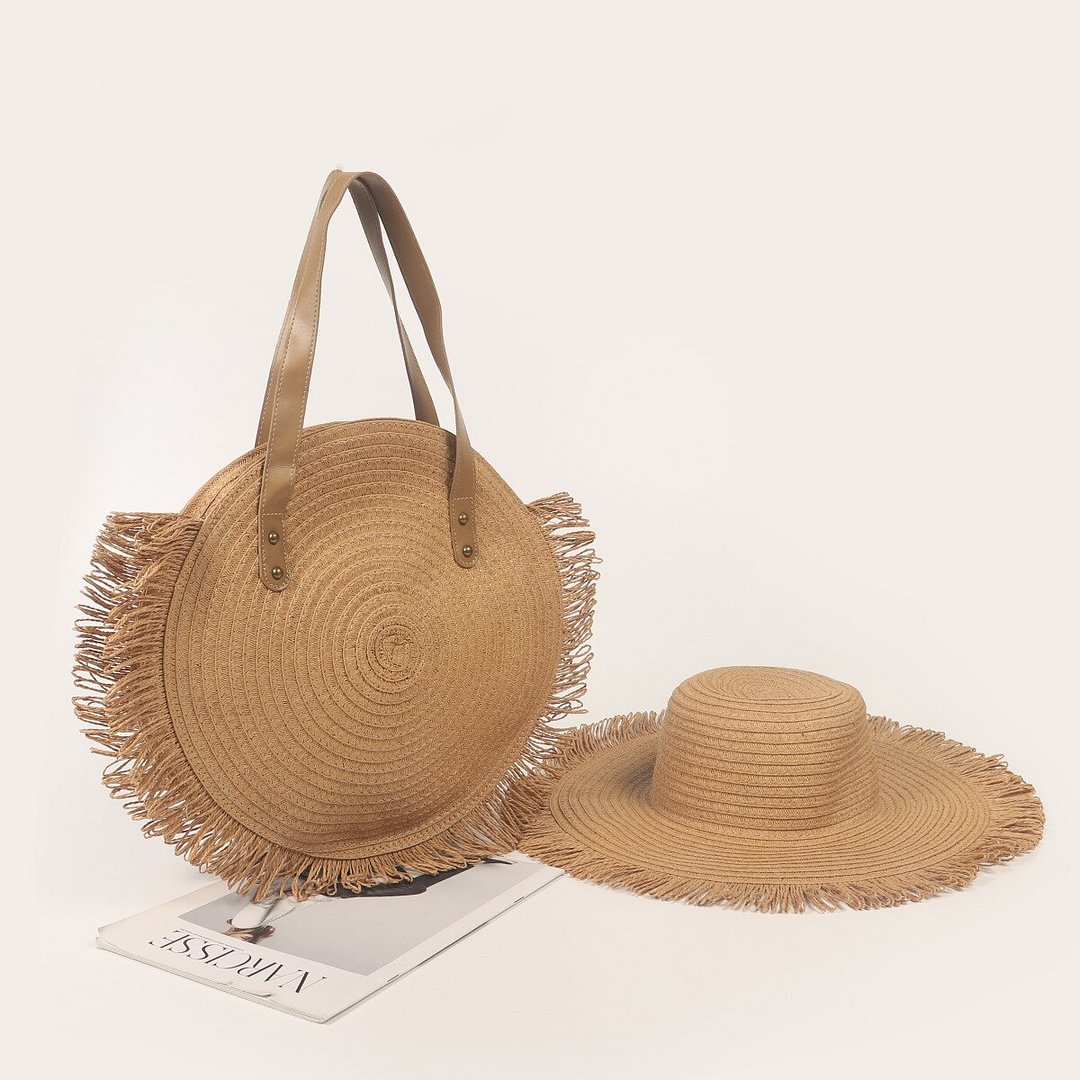 Round Straw Beach Bag Vintage Handmade Woven Shoulder Bag Raffia Circle Rattan Bags Bohemian Summer Vacation Casual Bags US Mall Lifes