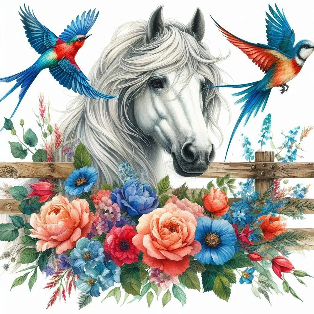 Diamond Painting - Full Round Drill - Flower Horse(Canvas|40*40cm)