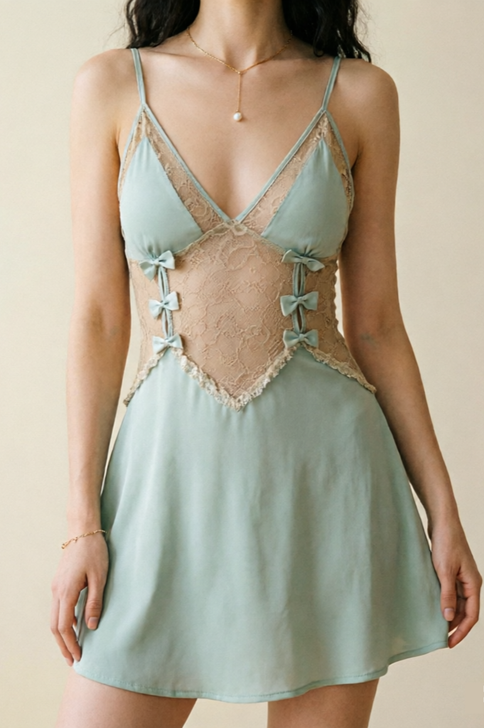 Lovingerie - Sweet Bow Lace See-through Slip Nightdress