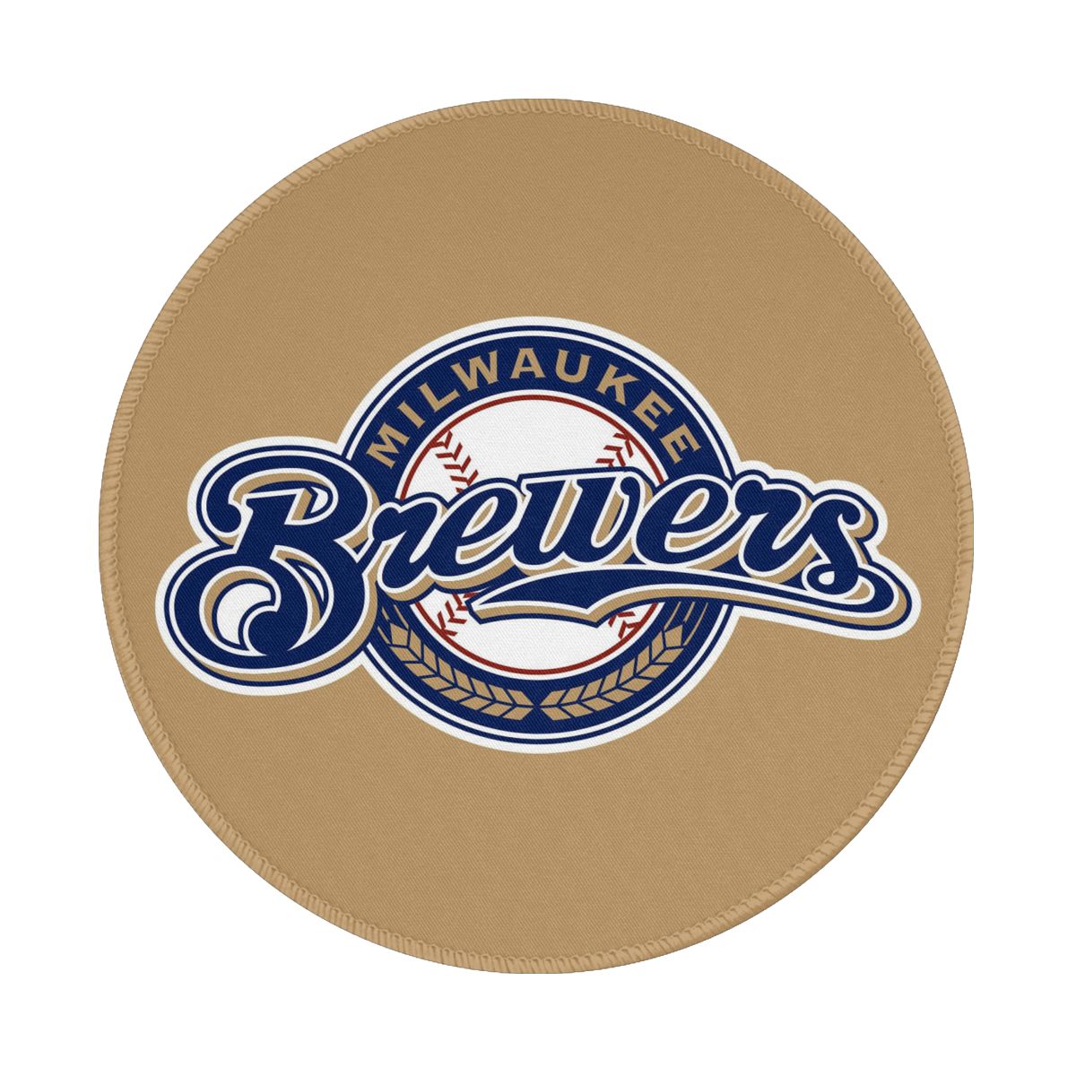 Milwaukee Brewers Logo Brown Waterproof Round Mouse Pad for Wireless Mouse