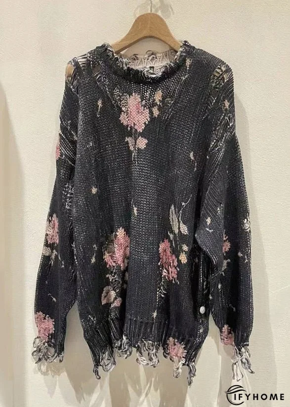 Chic Dark Gray Hole Patchwork Knit Sweaters Top Fall | IFYHOME