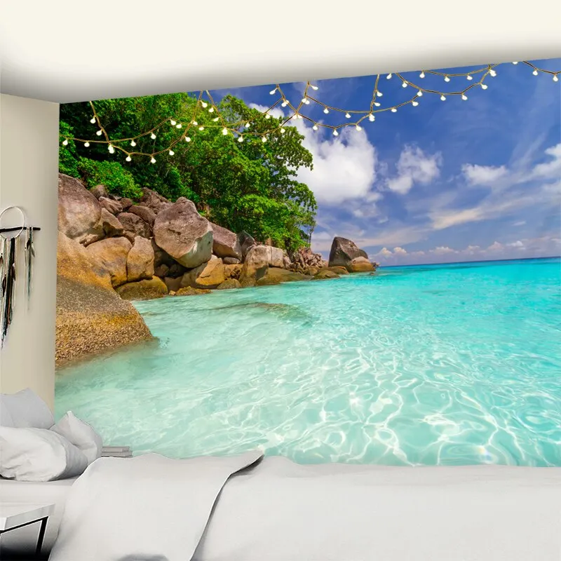 Beach Coconut Tree Tapestry Wall Hanging Bohemian Psychedelic Tapiz Mandala Natural Landscape Home Decor