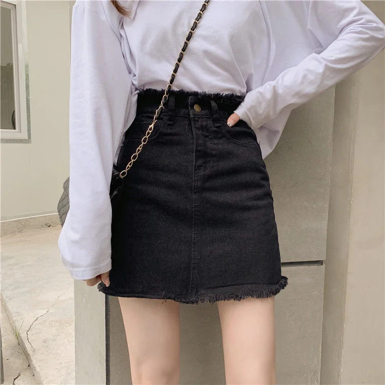 Women's High Waist mini skirts Faldas Jupe Femme High Street Vintage Summer Zipper Pockets Demin Skirts Saia Jeans Feminina