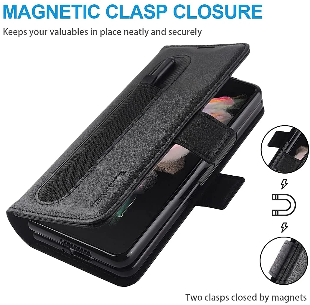 Suitable For Z Fold3 Folding Screen Pen Slot Pen Holder Business Leather Mobile Phone Holster