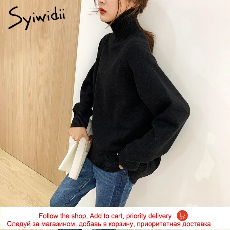 Syiwidii Woman Sweaters Turtleneck Fall 2021 Spring Pullovers Batwing Sleeve Cashmere Knitted Korean Top Black Khaki Winter New