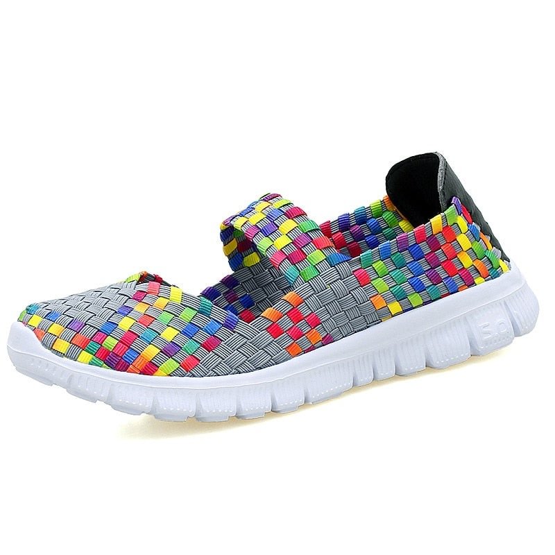 Women Woven Shoes Slip On Walking Shoes Female Handmade Woven Elastic Mary Jane Casual Flat Shoes Comfort Lightweight Sandals