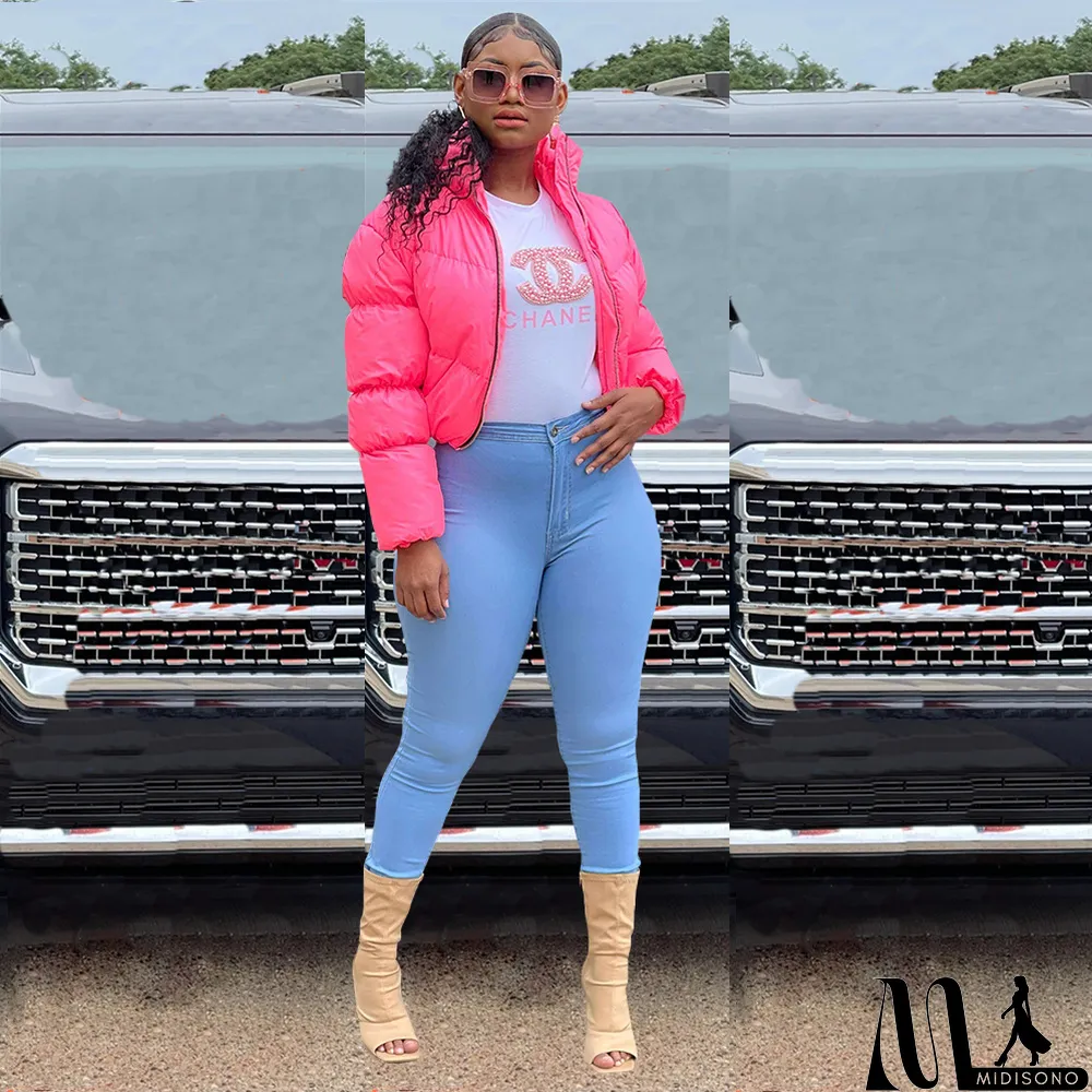 MidiSono - Winter Warm Solid Full Sleeve Zipper Down Jacket