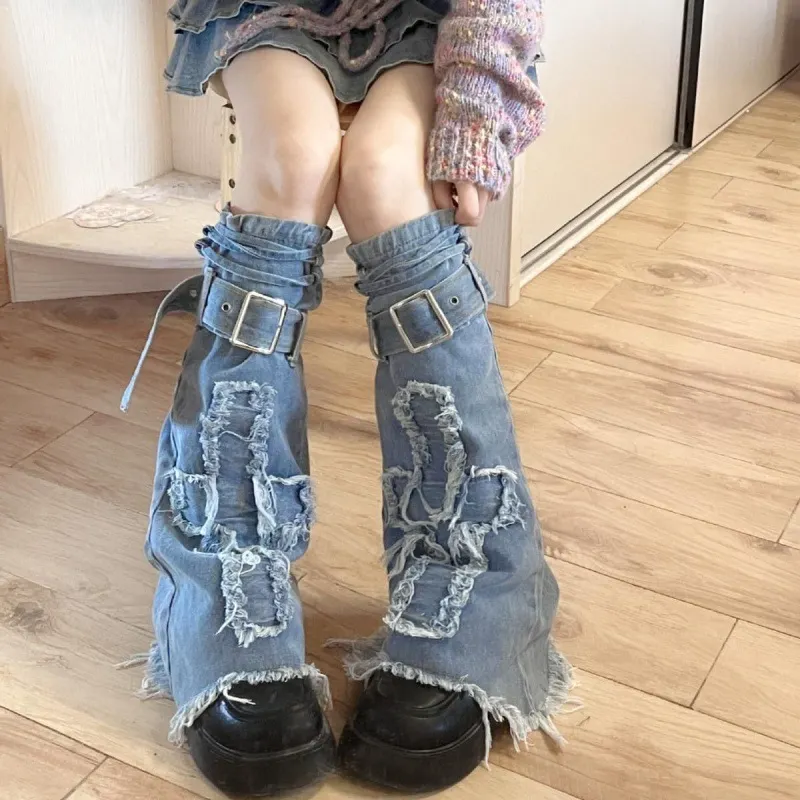 Breakj Breakj Leg Set Thin Drawstring Pile Socks Crucifix Design Boots Horn Socks Tide Woman