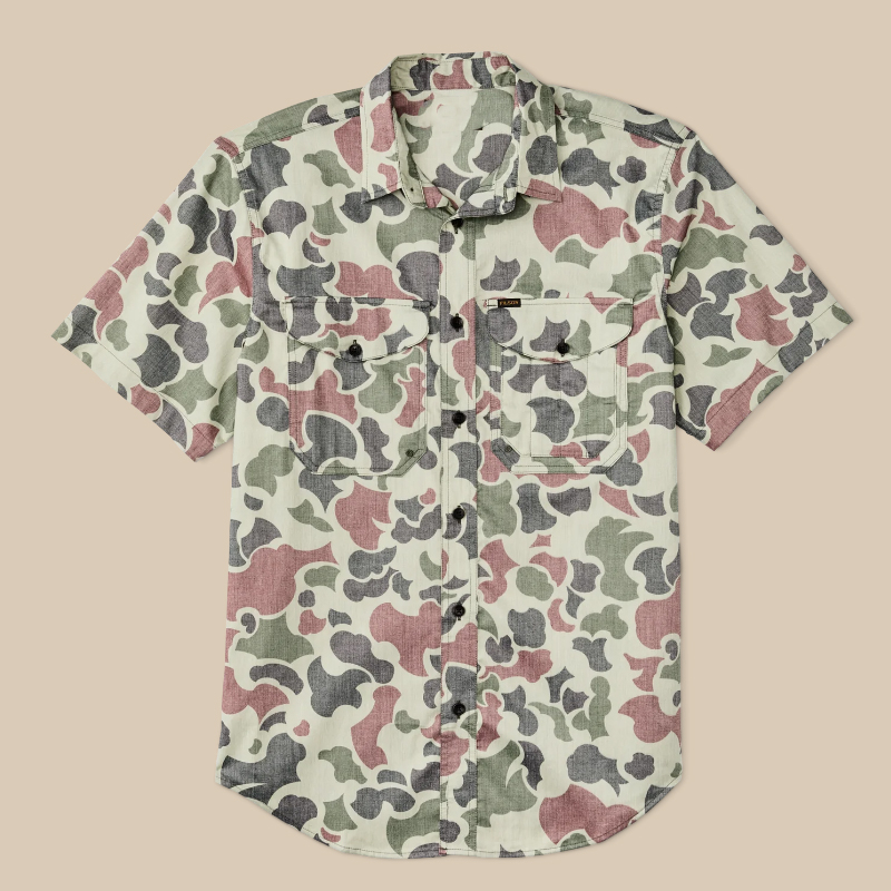 Men's Vintage Camo Print Short Sleeve Work Shirt