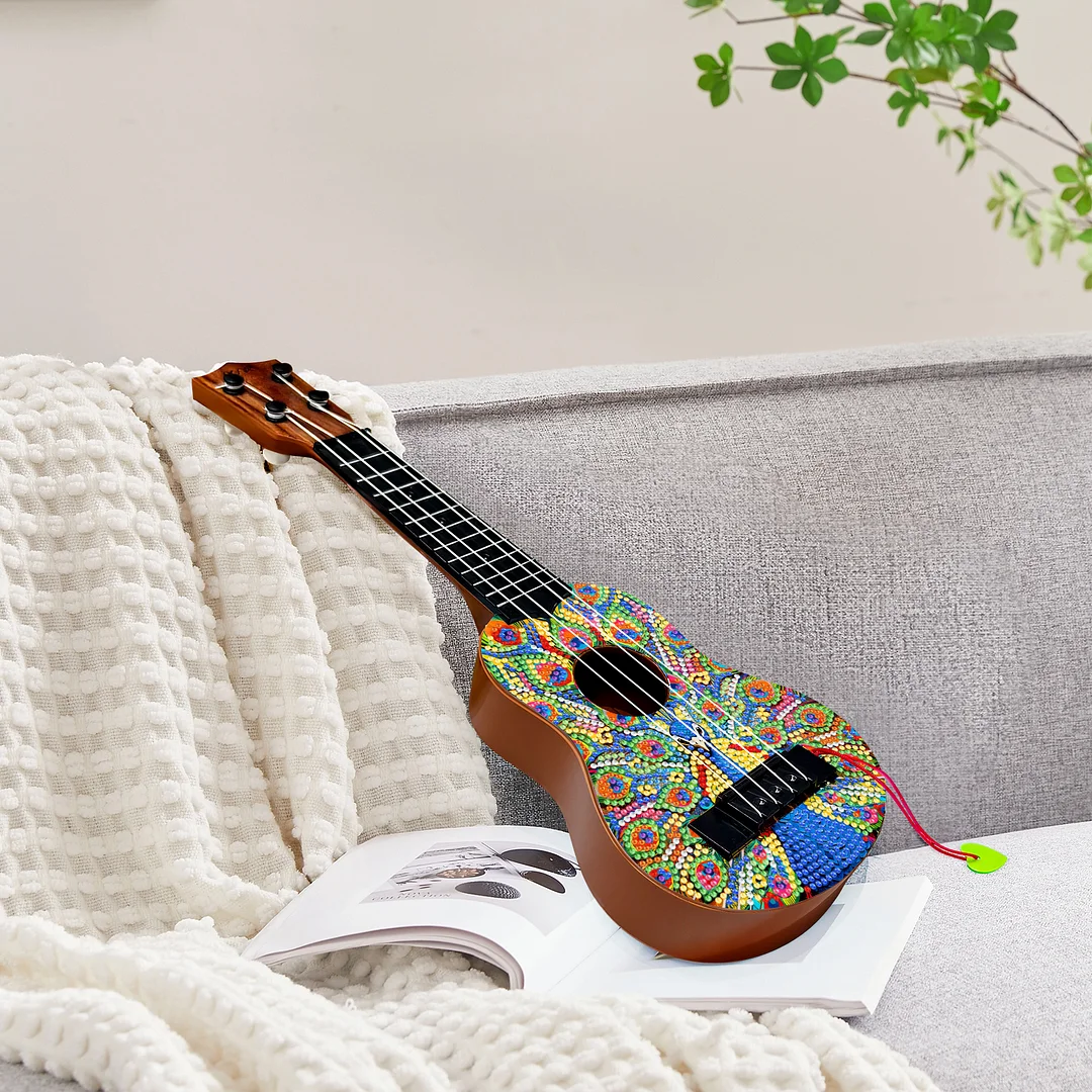 DIY Wooden Guitar Diamond Art Ornament Unique Gifts for Musicians (peacock)