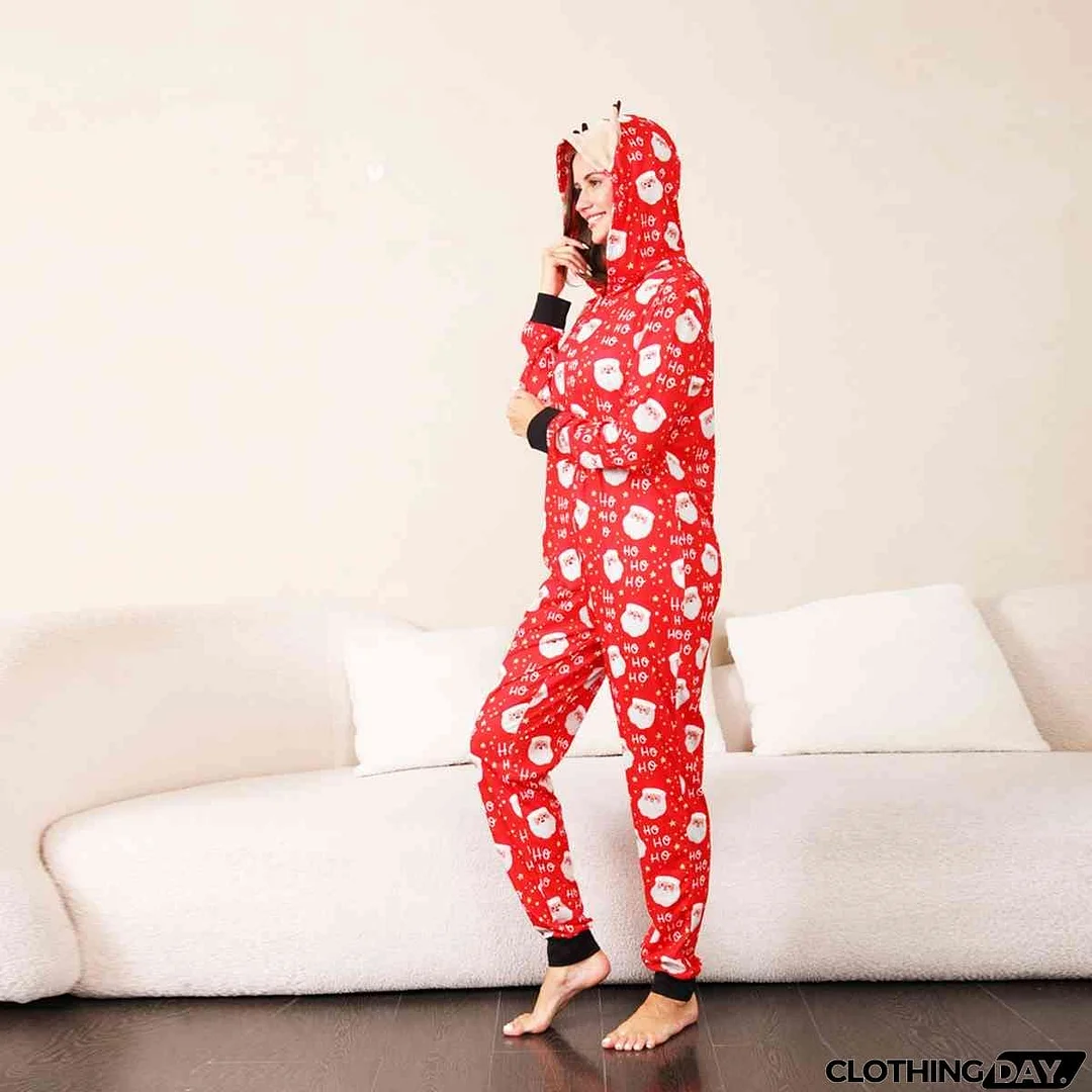 Santa Print Hooded Jumpsuit