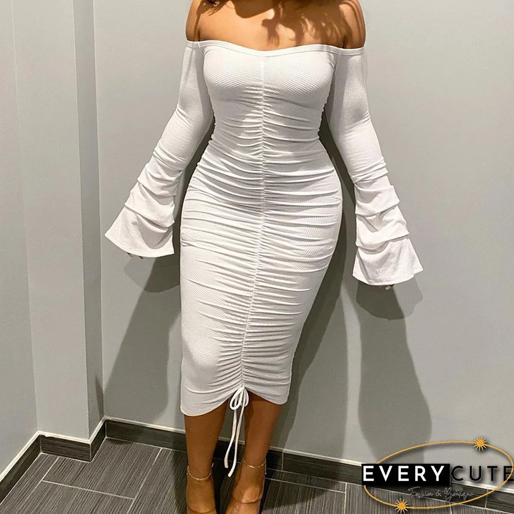 Women Flare Sleeve Off Shoulder Bodycon Dress