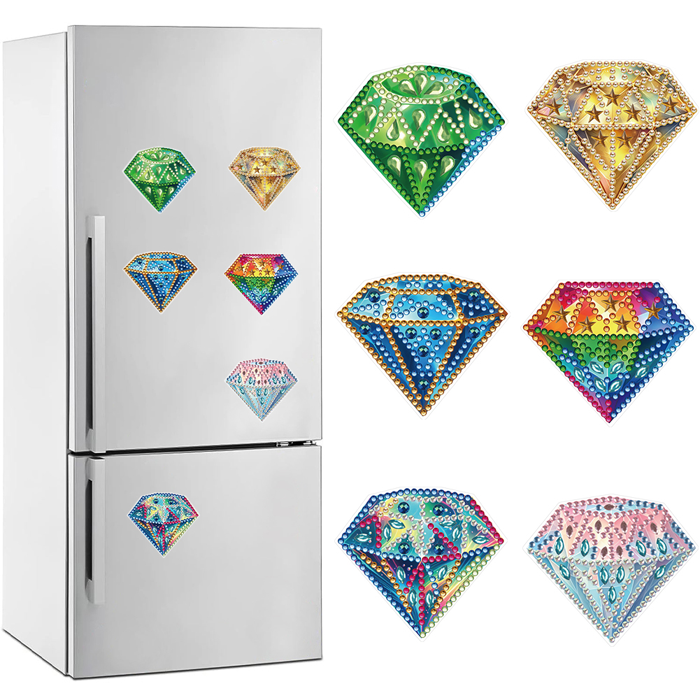6 Pcs Diamond Painting Fridge Magnetic Sticker for Adults Beginner (Gemstone)