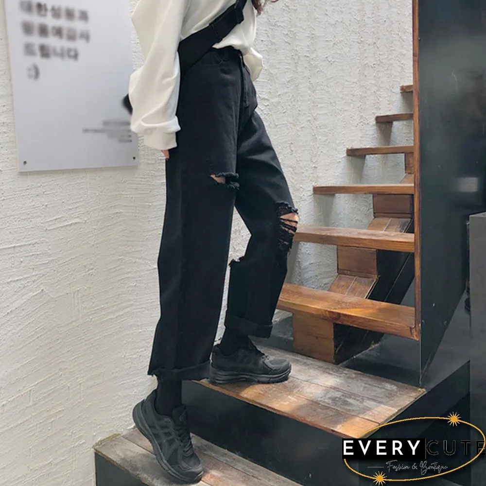 Straight-Leg Ripped Jeans