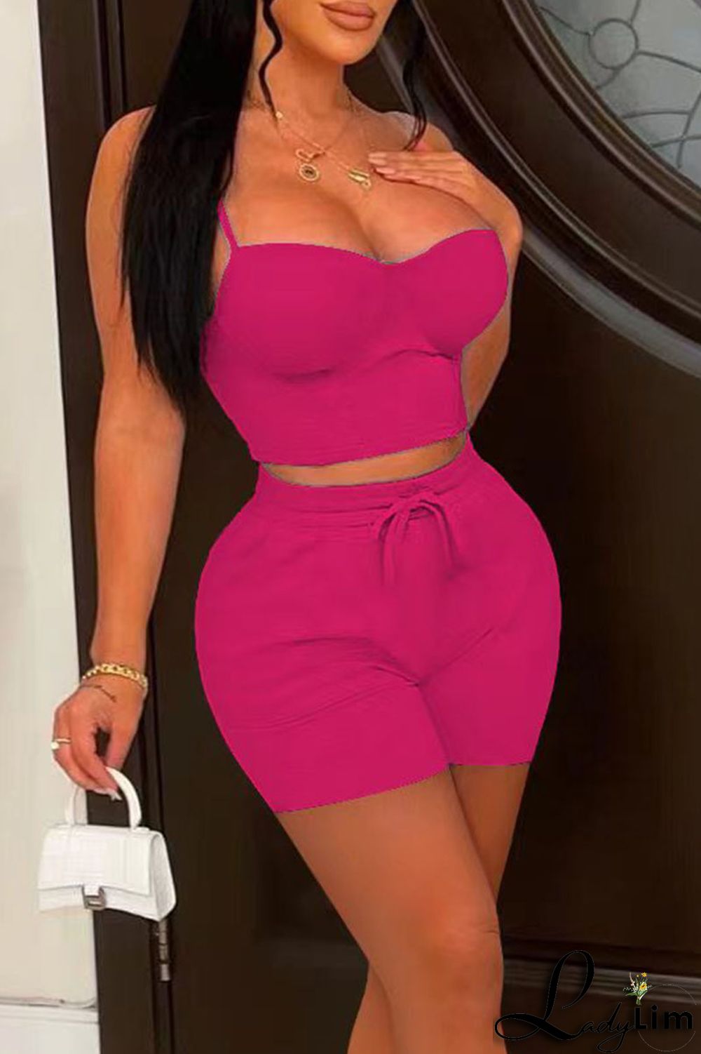 Grey Sexy Solid Patchwork Spaghetti Strap Sleeveless Two Pieces