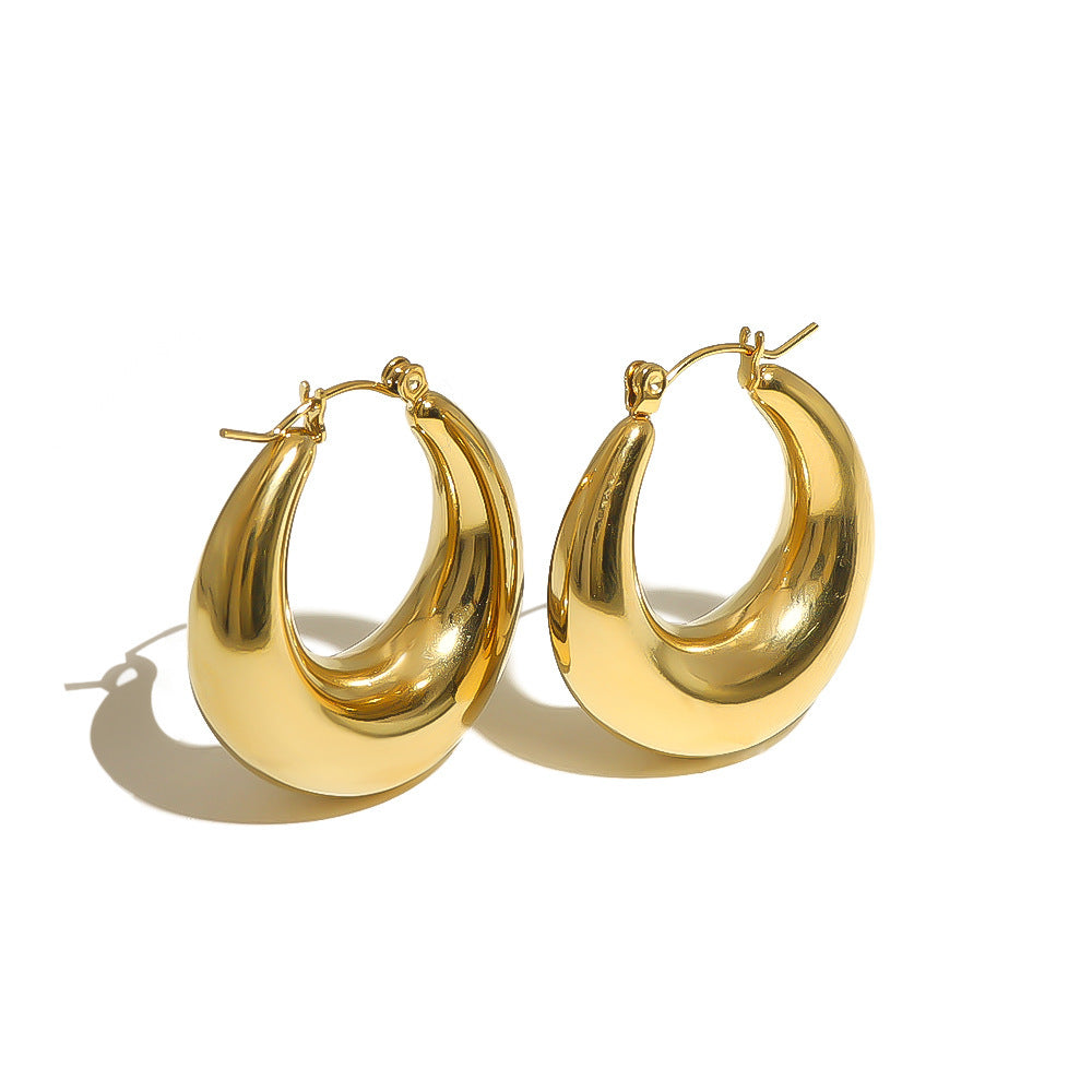 Retro Vintage Round U-Shape Titanium Steel 18K Gold Plated Earrings