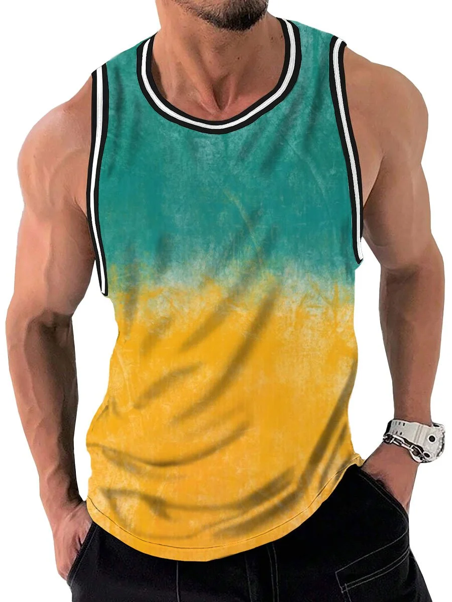 Gradient Printed Round Neck Casual Tank Top