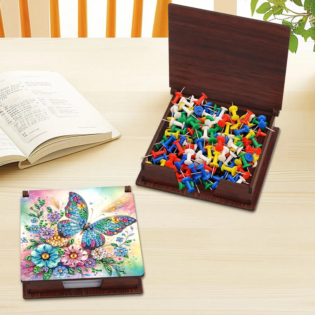 1pc Butterfly Pattern DIY Diamond Painting Note Box w/ 160 Notes Office Decor