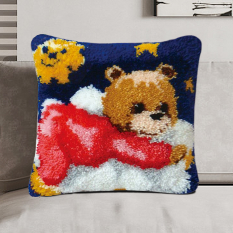 Latch Hook Rug Kits Cover Animal Pink Grizzly Latch Hook Kits With Printed Canvas Crochet Hook Embroidery Mat Kit Handmade For Adults Weeding And Parents Gift