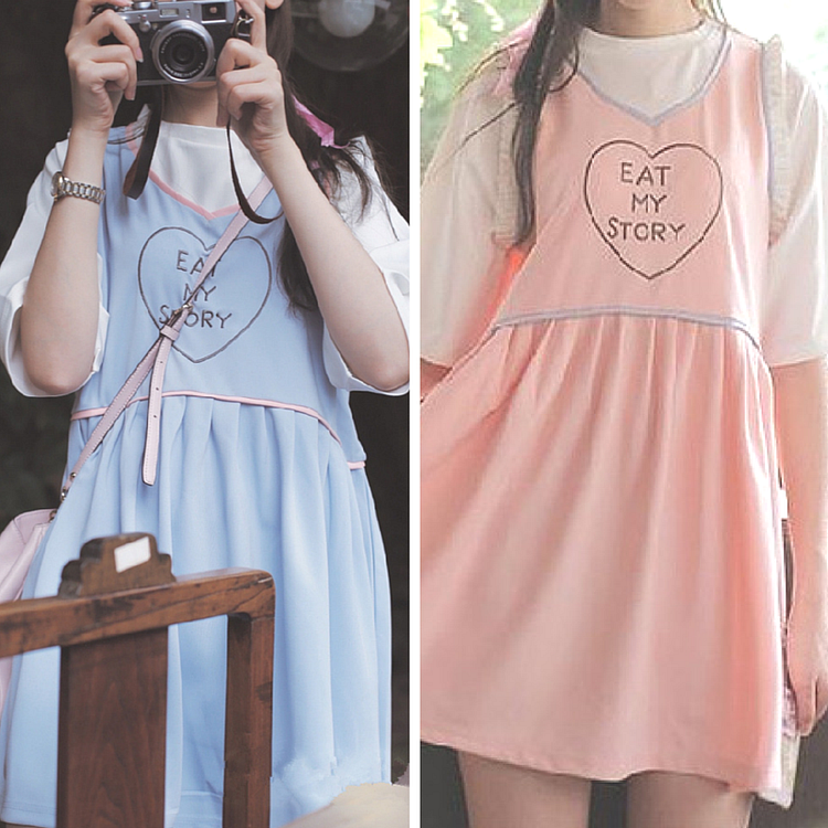 Pink/Blue Sweet Short Sleeve Dress SP167138