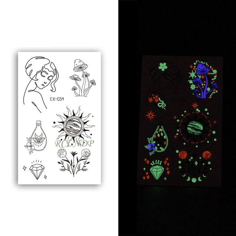 Waterproof Temporary Luminous Tattoo Sticker Moon Lunar Planet Star Sky Element Tattos Flash Tatoo Fake Tatto for Kids Women Men